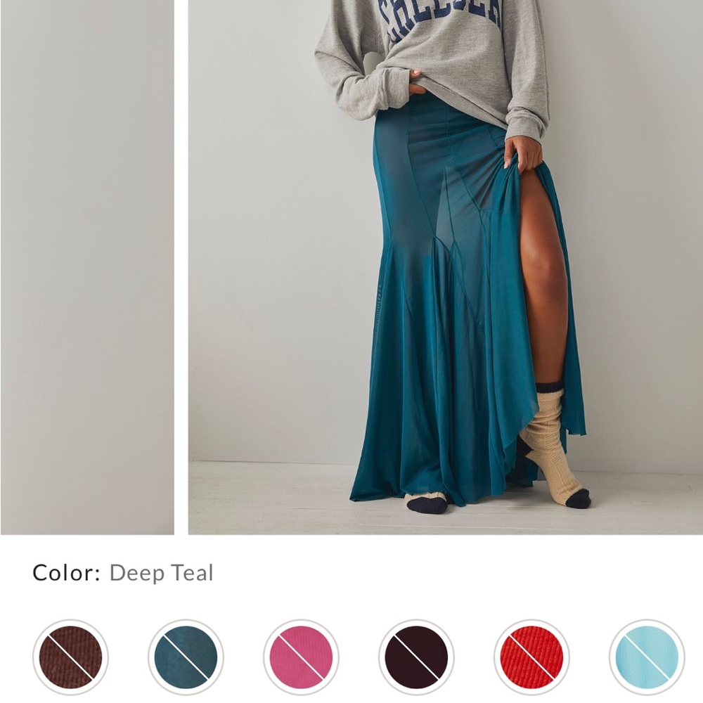 Free People Blue Maxi Slip Skirt with Slit for Casual Wear